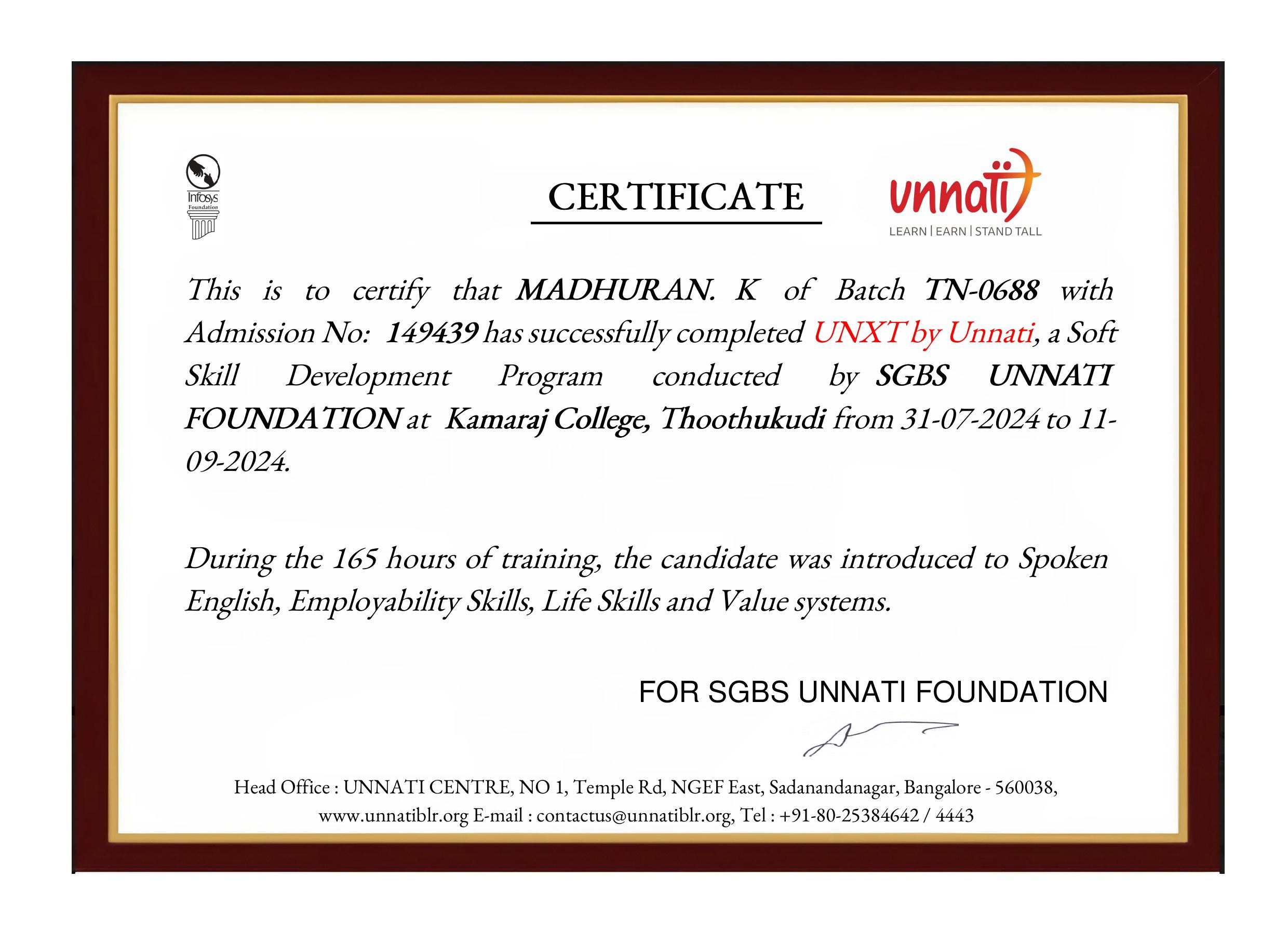 Unxt Udhyogam - Soft Skills Program